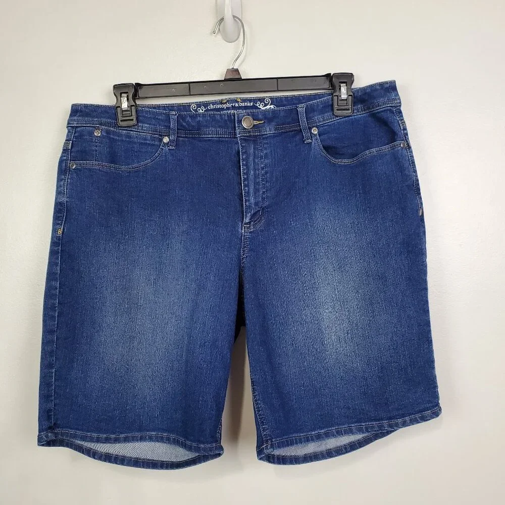 Chrisopher & Banks Dark Wash With Fading Modern Fit Denim Jean Shorts Size 16 - Picture 12 of 12
